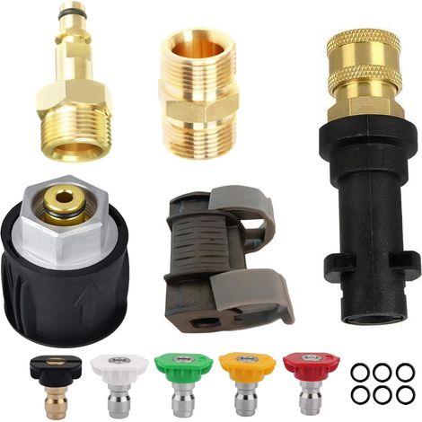 Nettoyeur Haute Pression Accessoires, Adaptateur Nettoyeur Haute Pression, Pressure Washer Adapter Set en Laiton pour Tuyaux Et Pompes (11 Pièces en Laiton Noir) (1/5)