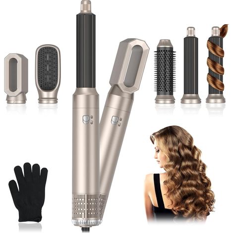 Set de moldeador de aire 5 en 1, moldeador de aire para el cabello de 1000 W con 3 ajustes de temperatura, cepillo de aire caliente multiusos para alisar, dar volumen, secar y apto para diferentes tip (1/5)