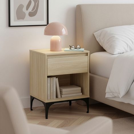 Tavolino Laterale Kistiandi Comodino con Cassetto 62 x 46 x 40 cm - Effetto Rovere Chiaro [en.casa]