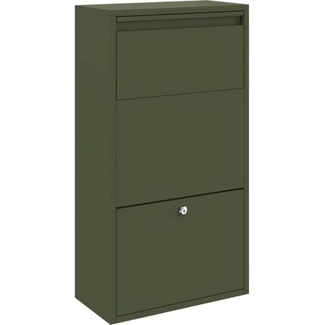 Boîte de dépôt de colis vert olive, dimensions : 44 x 22 x 82 cm, acier. (1/5)