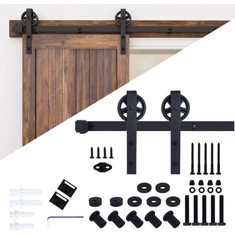 STOEX Quincaillerie Kit de Rail Roulettes pour Porte Coulissante Hardware Ensemble Industriel pour Simple Porte Suspendue en Bois Sliding Barn Door - 1.5M/5FT (1/4)