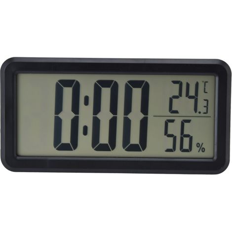 Crezuo Tragbarer digitaler Wecker, Schwarz, mit Temperatur- und Feuchtigkeitsanzeige, digitale LCD-Wanduhr für Studentenwohnheim und Büro.