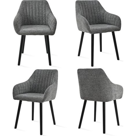 Minimalist dining chairs with comfortable backrests, ergonomic armrests and sturdy wooden legs – Set of 4 - Gray/Green-Chenille