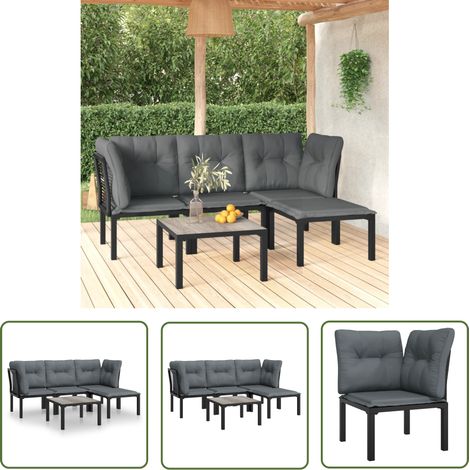 The Living Store 5-tlg. Garten-Lounge-Set Schwarz und Grau Poly Rattan - Gartensessel - Loungesessel - Gartenmöbel Set - PE-Rattan Möbel - Wetterfeste Gartenmöbel (1/5)