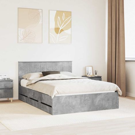 Cadre de lit avec rangement 140 x 190 cm en bois d’ingénierie gris béton, 61.64kg - PANGIVO (1/5)