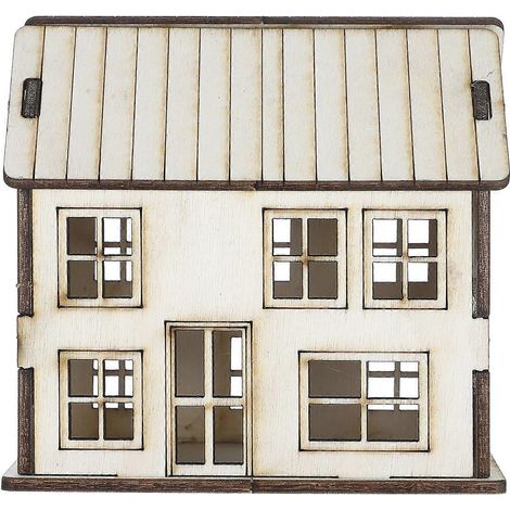 Kit de maison miniature en bois à monter soi-même pour enfants et adultes, idéal pour décorer un village de Noël. Maisons en bois brut à peindre et à assembler. Puzzle de maison à monter soi-même. (1/5)