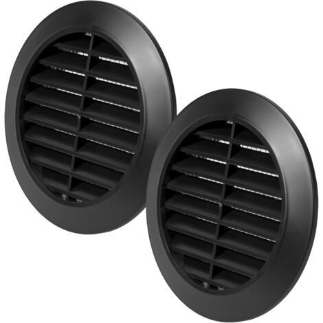 Lot de 2 - Grille d'aération ronde - Bouche d'aération - Protection anti-insectes intégrée - Pour salle de bain et barbecue - Noir - 80 mm x 108 mm (1/5)