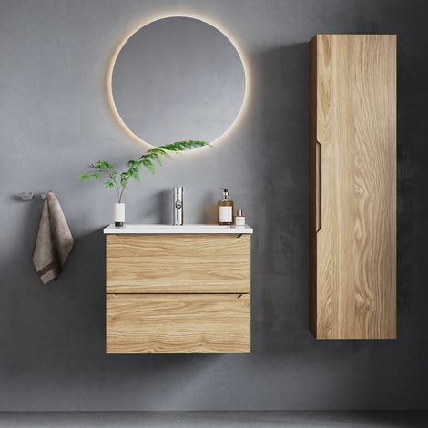 Ensemble meuble simple vasque encastrée 60cm et colonne Viggo Bois (1/5)