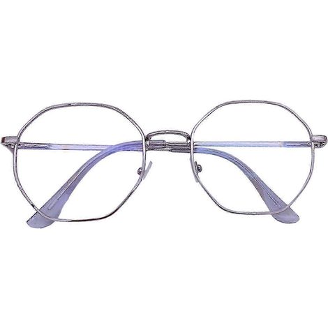 Lunettes anti-lumière bleue unisexes, monture octogonale, vision claire, charnière robuste, protection oculaire transparente-Silver (1/5)