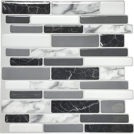APEX 10 Pièces,Carrelage Adhésif Noir et Gris avec Motif Marbre,Crédence Cuisine en Vinyle Effet Mosaïque, 30x 30cm (1/5)