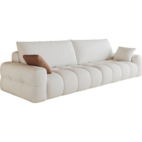 CHICFURN Canapé modulaire 260 cm tissu blanc crème, canapé d'angle à assise profonde, sans montage, sofa lounge moelleux pour salon, chambre et appartement (1/5)