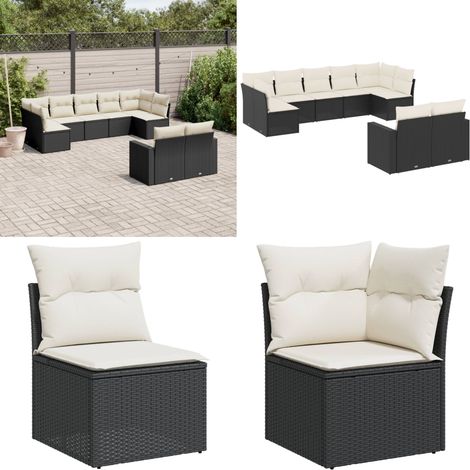 Salon de jardin 9 pcs avec coussins noir résine tressée - Ensemble Salon De Jardin - Meuble Extérieur - Canapé D'extérieur - Salon De Patio - Résine Tressée - Home & Living (1/5)