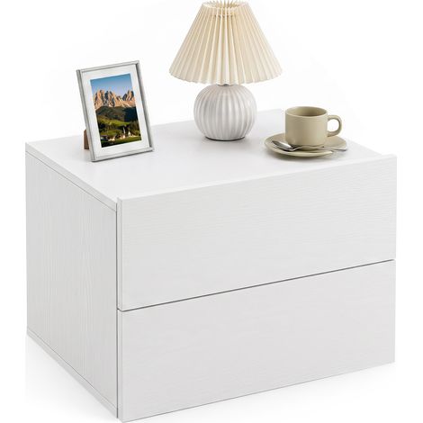 Table de Chevet Murale avec 2 Tiroirs, Table de Nuit Suspendue en Imitation Bois Gain de Place et Montage Facile pour Chambre, 42x30x29cm(Blanc,1 pcs) (1/5)
