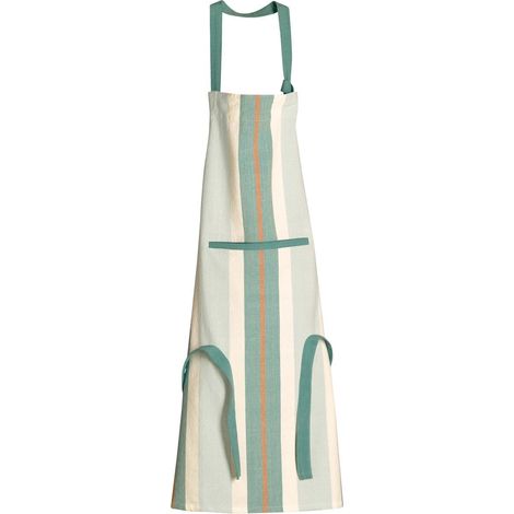 Tablier de Cuisine en Coton Recyclé à Rayures avec Poche Vert d'Eau 72 x 85 cm - PANGIVO