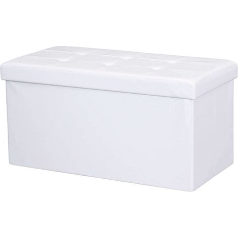 Baule cassapanca pouf da interno rivestito in ecopelle chiudibile salvaspazio -  White