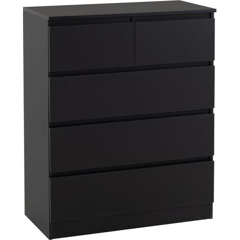 Malvern 3+2 Drawer Chest of Drawers - L40 x W99.5 x H80 cm - Black