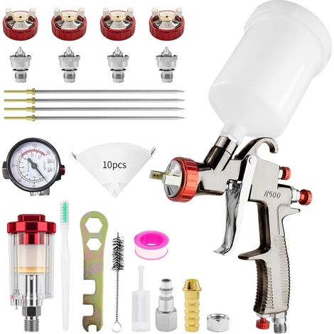 R500 LVLP Pistolet pulvérisateur à air comprimé avec 3 Buses de 1,3/1,5/1,7 mm, Pistolet à Peinture pour Voiture et Maison, Bricolage, avec Accessoires de pulvérisation de Peinture (1/5)