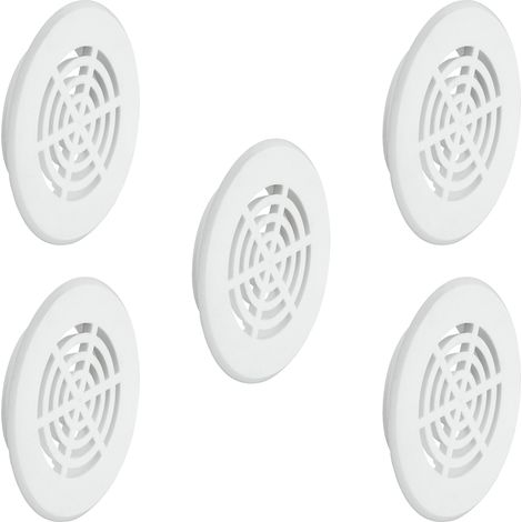 5x Griglia di ventilazione plastica tonda diametro installazione 35 mm totale 50 mm da incasso areazione dell'aria, Bianco (1/3)