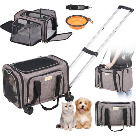 Voyagez Facilement avec ce Sac Roulant pour Chien et Chat 11,3 kg 4 Roues en Tissu Oxford 600D Trajets et Avion Gris (1/5)