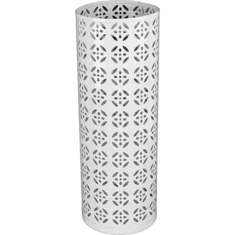 Porte-parapluie rond en métal blanc, antirouille, élégant et ajouré, motif cuivre, pour entrée. Dimensions : 23 x 15 x 15 cm / 9,1 x 5,9 x 5,9 pouces. (1/5)