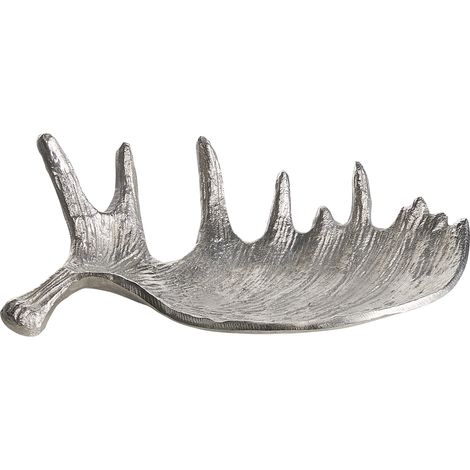Bandeja decorativa de metal plateado accesorio soporte joyería patrón de cornamenta de alce Carthage
