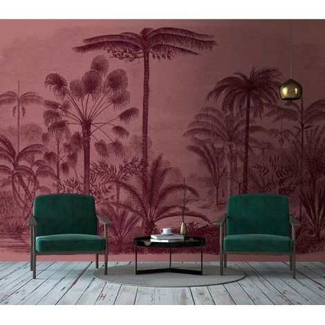 Papier peint panoramique rose original Tapisserie panoramique tropicale motif palmier Papier peint panoramique design idéal pour bureau (1/3)