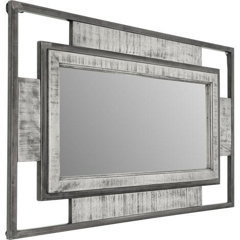 Miroir 76x4x122 cm - Fer brut et Bois de manguier laqué (Gris) - HEAVY INDUSTRY 155 (1/3)