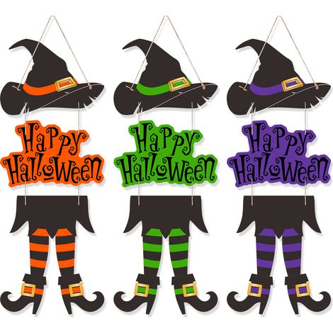 Gambe da strega di Halloween - cappello da strega - decorazione per porta - Festa dei fantasmi - decorazione con corda di lino - set da 3 pezzi (1/5)
