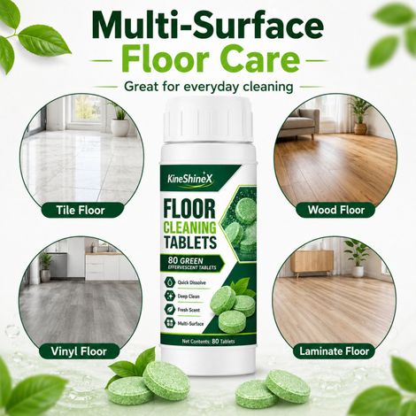 KineShineX Floor Cleaning Effervescent Tablets 80 Tablets, Green Instant Dissolving Cleaning Tablets, Suitable for Home Use, Mopping, Stain Removal, and Brightening. (1/4)