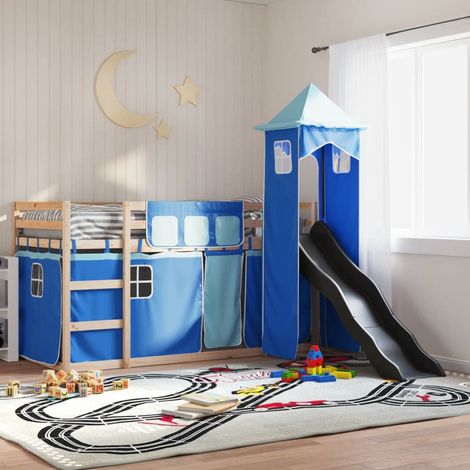 Lit superposé sans matelas avec toboggan et rideaux-Lit pour enfants 80x200 cm 872084 (1/5)