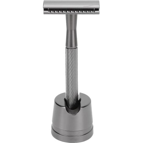 Rasoir de sécurité Double, Tête de Coupe en Alliage de Zinc avec Poignée en Laiton et Base de Rangement, pour le Rasage du Visage et le Toilettage de Voyage pour Hommes (BLACK) (1/5)