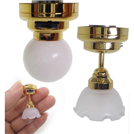 Lot de 2 lampes miniatures réalistes échelle 1/12 pour maison de poupée fonctionnement à piles avec interrupteur marche/arrêt (1/5)