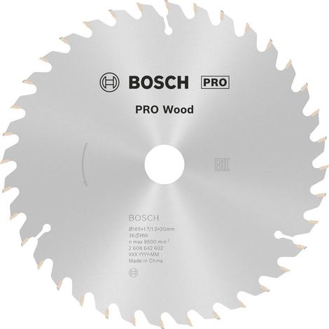 Bosch – Lame de scie circulaire carbure 165mm – Alésage 20mm – Épaisseur 1.7mm – 36 dents pour bois dur – Coupe nette sans éclat