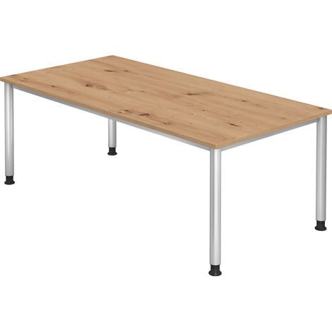 bümö Schreibtisch Serie-H Rechteck: 200 x 100 cm Asteiche Silber (1/5)