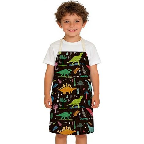 Kinderschürze mit Cartoon Motiv Dinosaurier Schürze Malschürze für Kinder zum Kochen und Malen in der Küche Empfohlen für Jungen und Mädchen mit