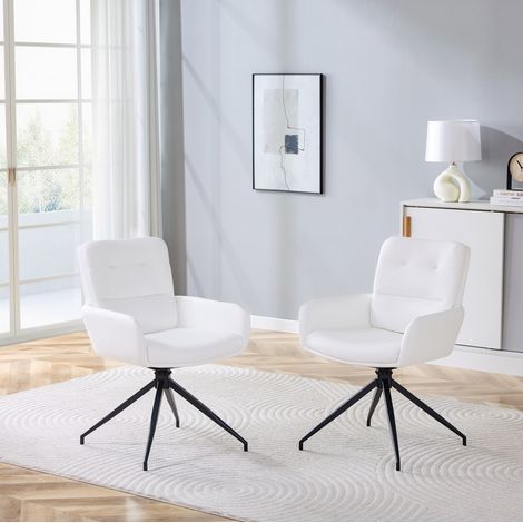 Drehstuhl 85 cm Weiß/Schwarz aus PU und Metall, 2er-Set, elegant und bequem (1/5)