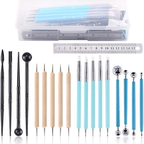 Lot de 19 kits d'outils de sculpture en argile à modeler, stylet à bille, outils de poterie, outils en plastique pour l'argile, kit de sculpture pour la fabrication de gâteaux en argile à (1/5)