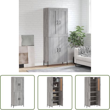 The Living Store Buffet haut Sonoma gris 69,5x34x180 cm Bois d'ingénierie - Buffet Design Moderne - Meuble Rangement - Armoire Salon - Commode Cuisine - Étagère Murale (1/5)