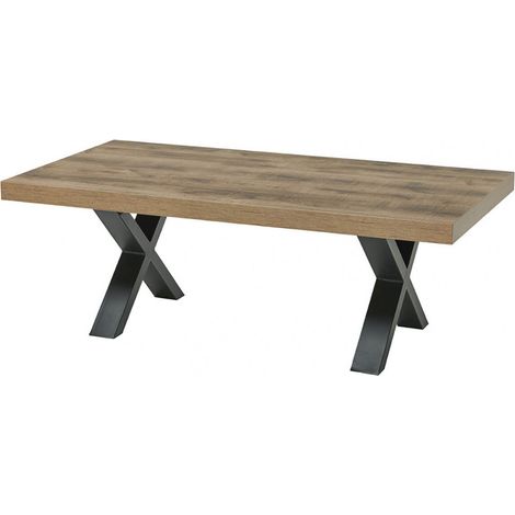 JENNA - Table Basse Aspect Bois Piètement X Métal Poudré Noir (1/4)