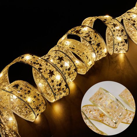 Ruban Lumineux De Noël - Guirlande À LED 50 Lampes - 5 M - Pour Intérieur Et Extérieur - Ruban Décoratif Double Couche Avec Estampage Doré (1/3)