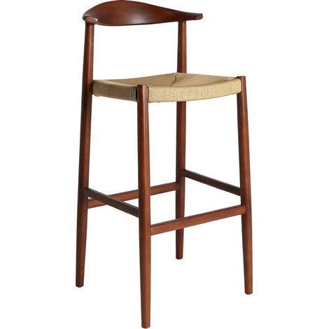 Tabouret haut style nordique en bois de hêtre et corde beige - Marron bois et corde beige (1/5)