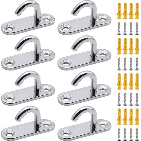 Lot de 8 Crochets Ouverts Ovales M5 en Acier Inoxydable 304 Crochets de Plafond à Base Ovale Argenté pour Suspendre Gréement Décorations Hamacs - Équipés Vis de Montage et Tube d'Expansion (1/5)