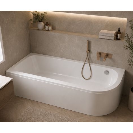 Baignoire d'angle asymétrique gauche 170 x 75 cm - blanc - sans tablier, pieds, vidage chrome - OASIS