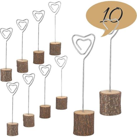 Lot de 10 supports à cartes avec porte photo et socle en bois, pince à mémo en forme de cœur numérotée, étiquettes pour menu de table et buffet avec nom des invités pour décoration d'anniversaire. (1/5)
