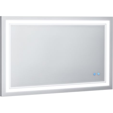 Miroir salle de bain LED tactile 100x60 cm argent, luminosité et couleur réglables, fonction mémoire intégrée (1/5)