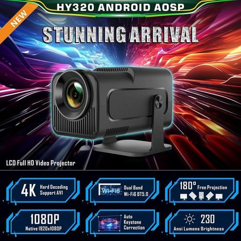 Mini proiettore Keystone Smart 1080p Proiettore Home Theater Portatile WiFi 6 Bluetooth 5.0 Funzione di rotazione a 180° 230 ANSI Proiettore Bluetooth Smartphone P (1/5)