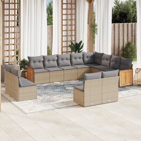 Salon de jardin modulable 12 places avec coussins et rangement en résine tressée beige, 103.8kg - PANGIVO (1/3)