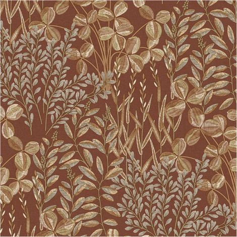 Grandeco Inia Leaf Red Wallpaper Vinyl Botanical Paste The Wall Scrubbable (1/4)