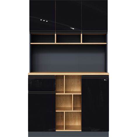 GagaBuffet 105x45x185 cm Gris Noir, tiroirs et étagères réglables (1/5)