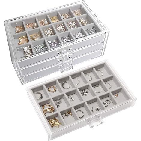 Schmuckkästchen, Schmuckorganizer für Damen, stapelbare Ohrringbox aus Samt, transparente Acrylbox, Aufbewahrungsbox für Kristallringe, Ohrringe (1/5)